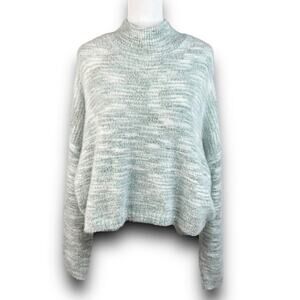 Sincerely Jules Marled Knit Cropped Mock Neck Sweater Mint White Soft Medium